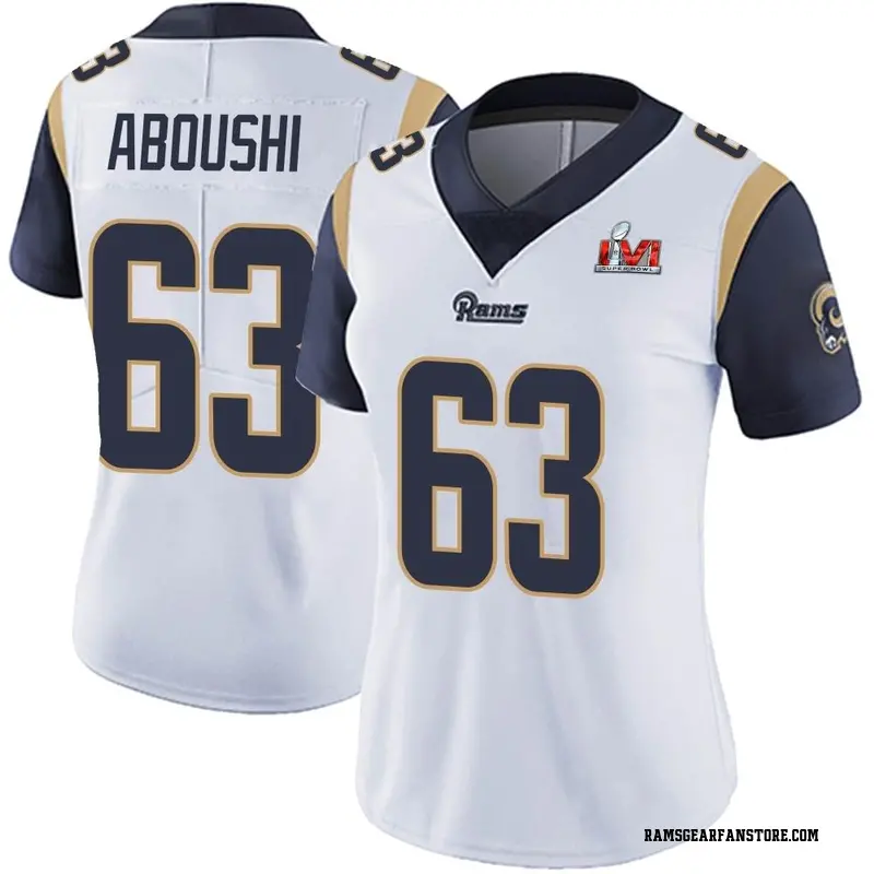 Women's Nike Los Angeles Rams Oday Aboushi White Vapor Untouchable Super Bowl LVI Bound Jersey - Limited