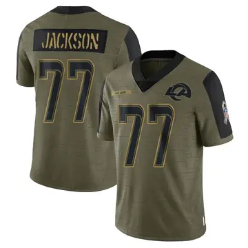 Youth Nike Los Angeles Rams AJ Jackson Olive 2021 Salute To Service Jersey - Limited
