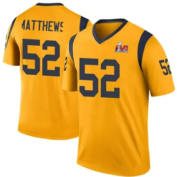 Youth Nike Los Angeles Rams Clay Matthews Gold Color Rush Super Bowl LVI Bound Jersey - Legend