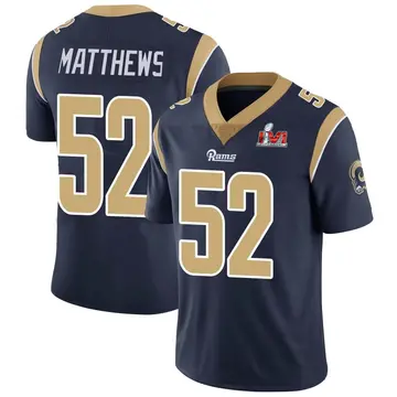 Youth Nike Los Angeles Rams Clay Matthews Navy Team Color Vapor Untouchable Super Bowl LVI Bound Jersey - Limited