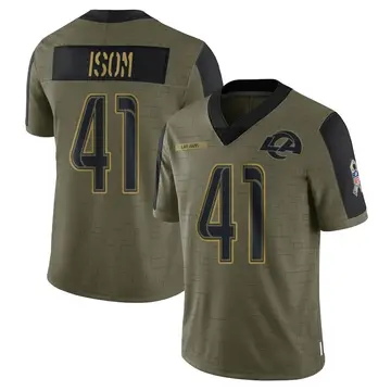 Youth Nike Los Angeles Rams Dan Isom Olive 2021 Salute To Service Jersey - Limited