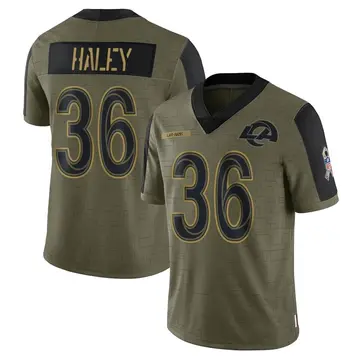 Youth Nike Los Angeles Rams Grant Haley Olive 2021 Salute To Service Jersey - Limited