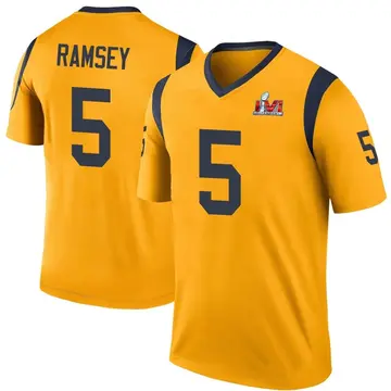Youth Nike Los Angeles Rams Jalen Ramsey Gold Jalen ey Color Rush Super Bowl LVI Bound Jersey - Legend